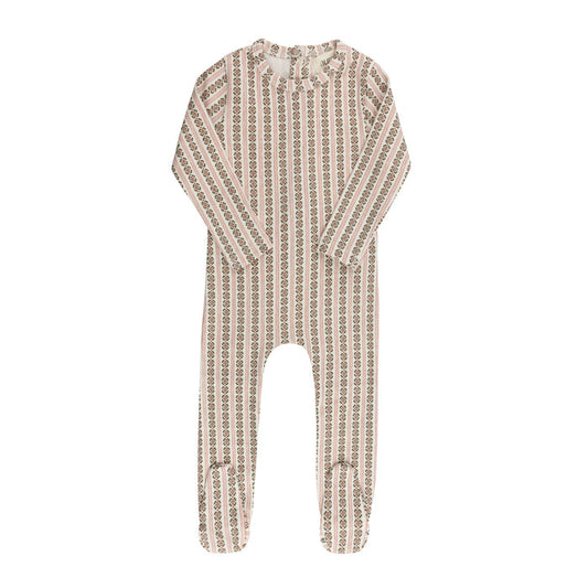Baby Girl Footie – Ivory Pink – Linear Leaf