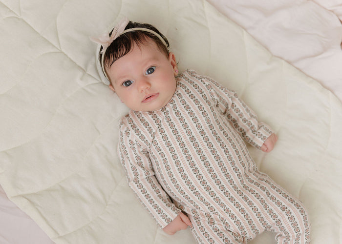 Baby Girl Footie – Ivory Pink – Linear Leaf