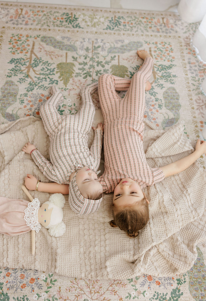 Baby Girl Footie – Ivory Pink – Linear Leaf