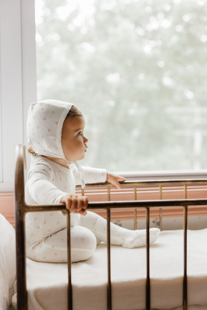 Baby Girl Footie – Ivory Pink – Rosebud