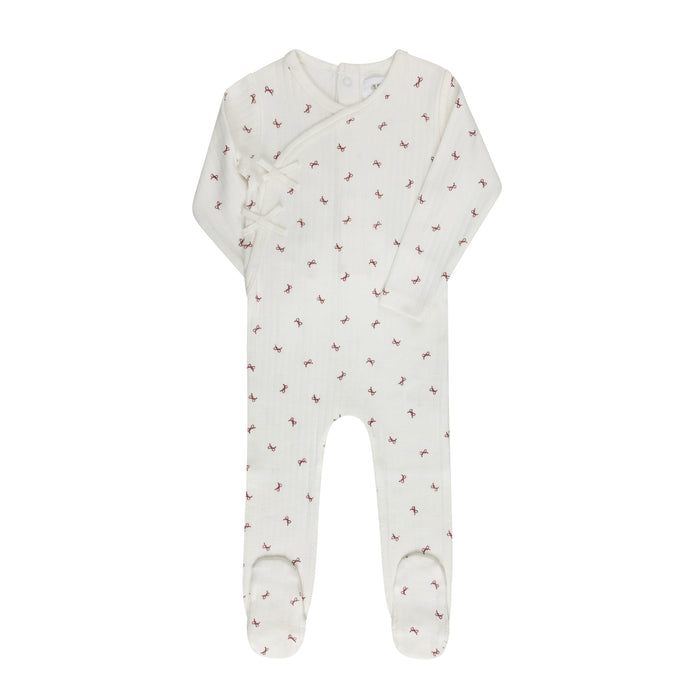 Baby Girl Footie – Ivory Red – Bow Pattern