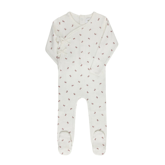 Baby Girl Footie – Ivory Red – Bow Pattern