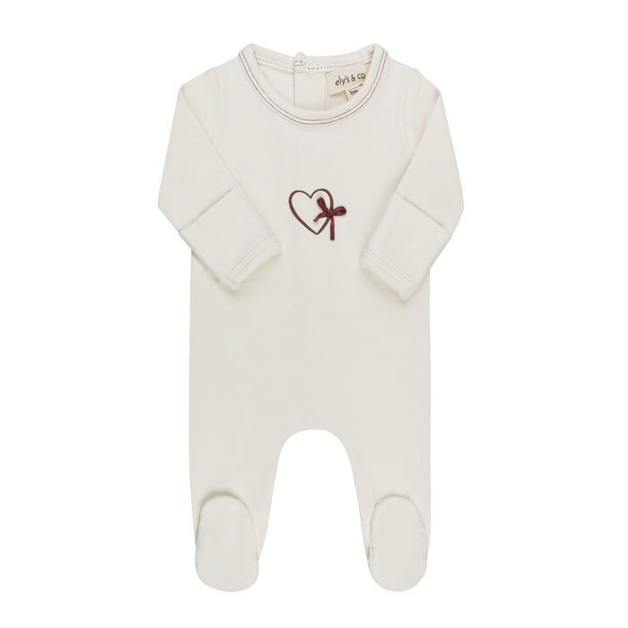 Baby Girl Footie – Ivory/Burgundy – Heart & Star