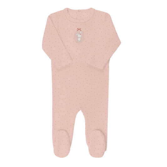 Baby Girl Footie – Pink – Bunny Pin Dot