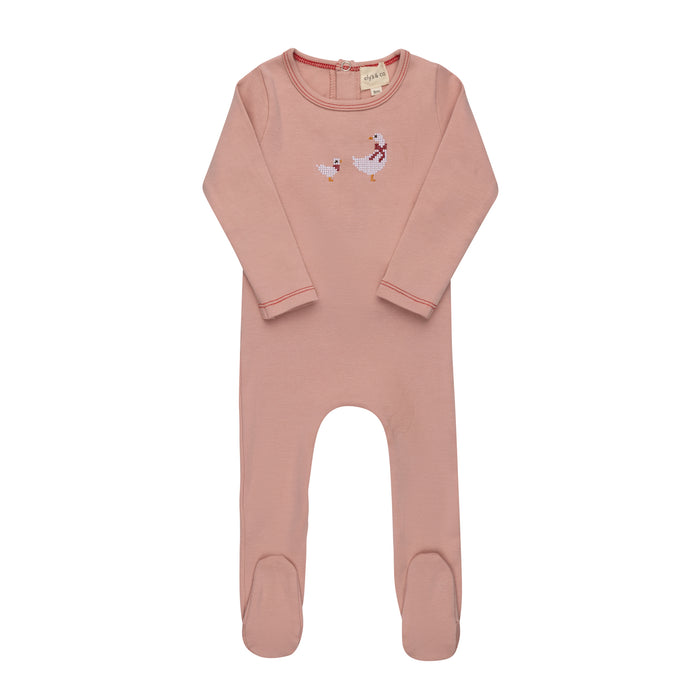 Baby Girl Footie – Pink – Cross Stitch Duckling