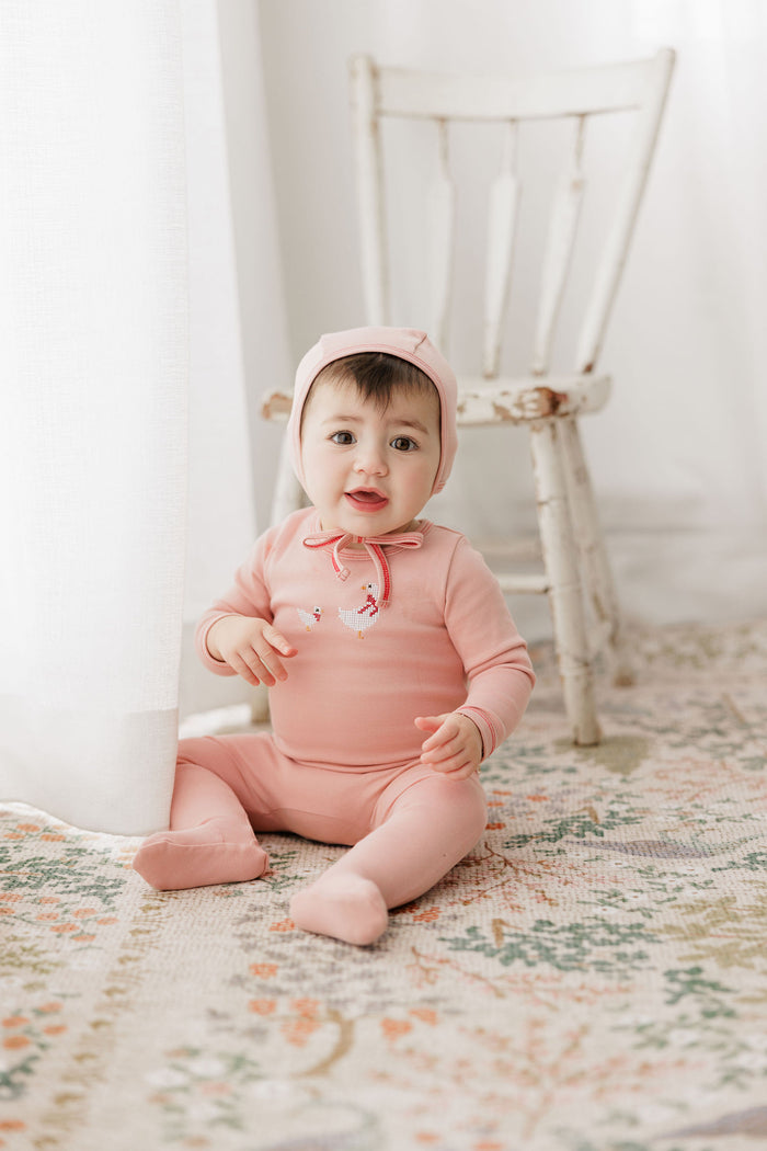 Baby Girl Footie – Pink – Cross Stitch Duckling