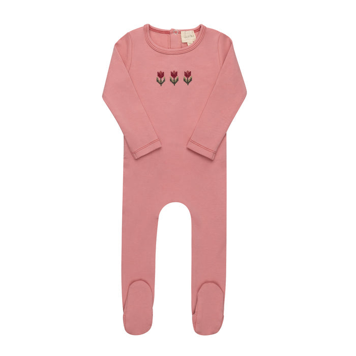 Baby Girl Footie – Pink – Cross Stitch Tulip