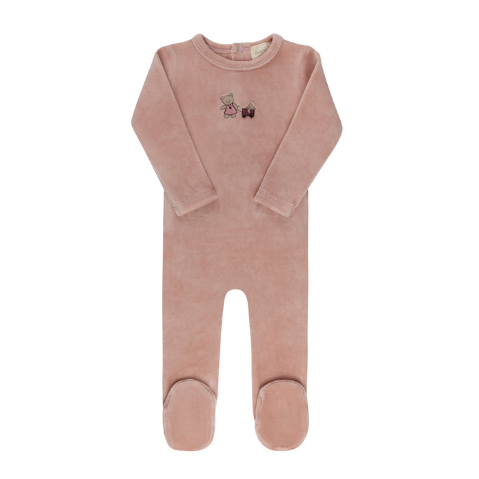 Baby Girl Footie – Pink – Embroidered Bear