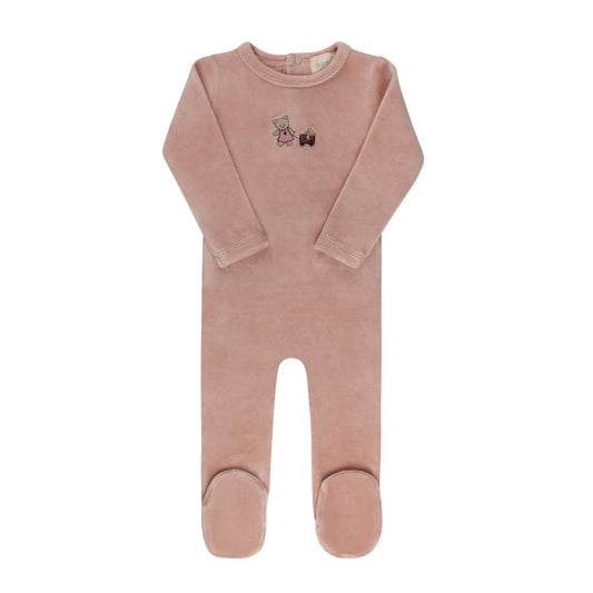 Baby Girl Footie – Pink – Embroidered Bear
