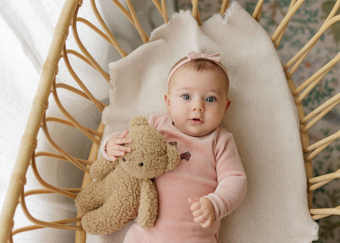 Baby Girl Footie – Pink – Embroidered Bear