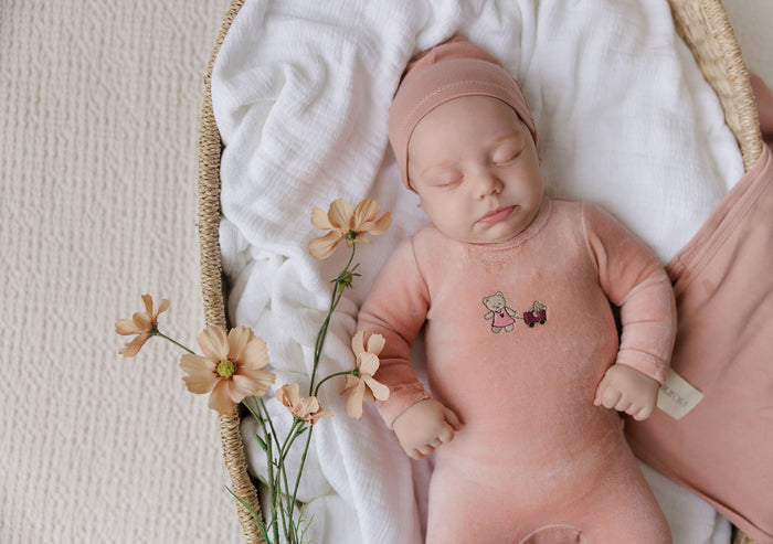 Baby Girl Footie – Pink – Embroidered Bear