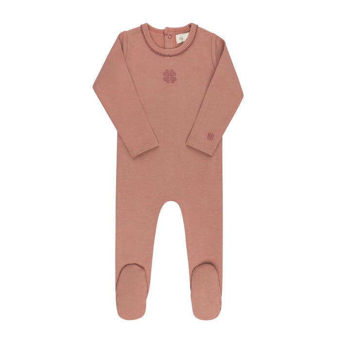 Baby Girl Footie – Pink – Embroidered Clover