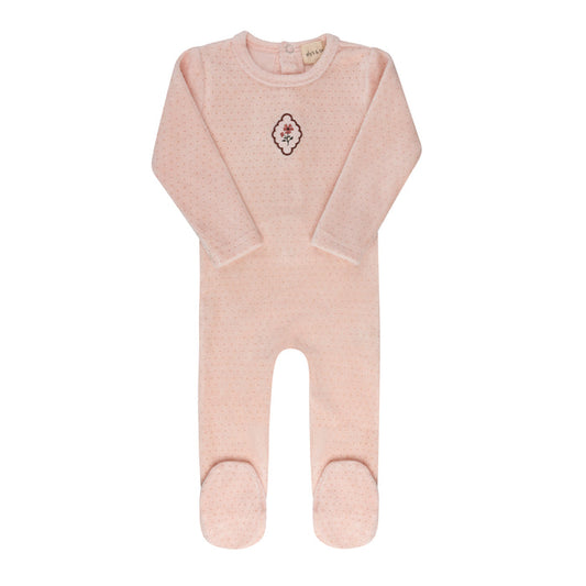 Baby Girl Footie – Pink – Embroidered Floral Dot