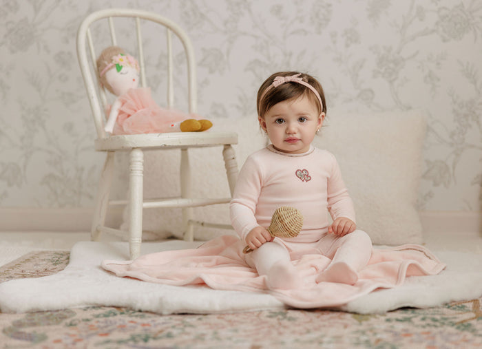 Baby Girl Footie – Pink – Embroidered Liberty