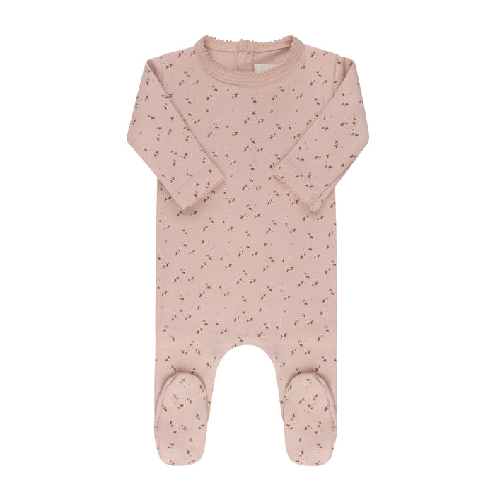Baby Girl Footie – Pink – Floral Leaf