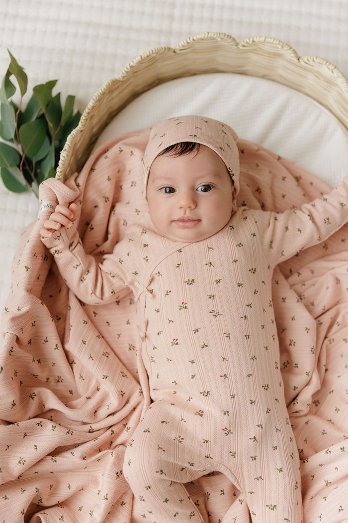 Baby Girl Footie – Pink – Floral Pointelle