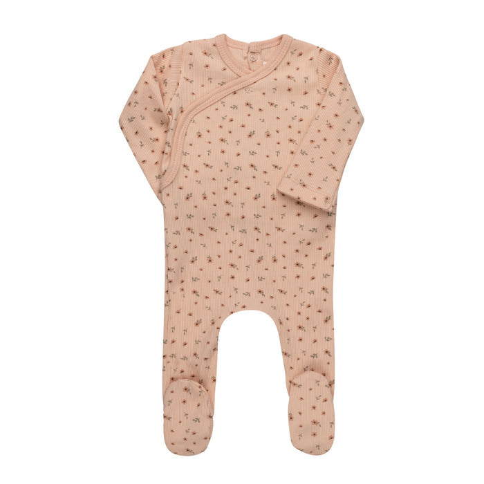 Baby Girl Footie – Pink – Floral Rib