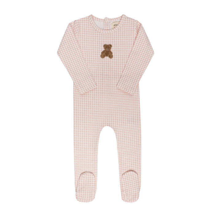 Baby Girl Footie – Pink – Gingham Teddy