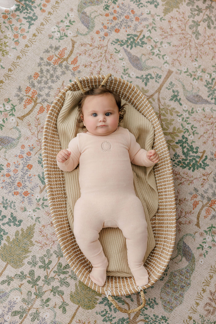 Baby Girl Footie – Pink – Metallic Crest