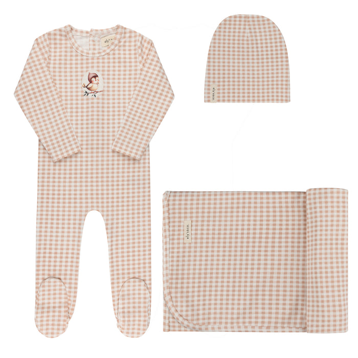 Baby Girl Layette Set - Blush - Gingham Owl