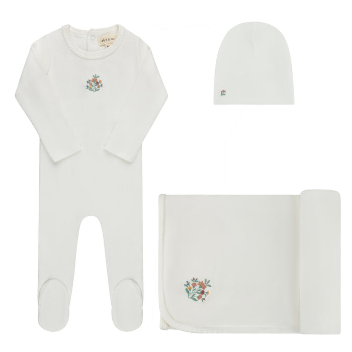 Baby Girl Layette Set - Ivory - Embroidered Florals