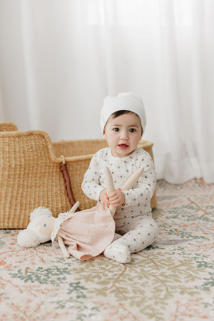 Baby Girl Layette Set - Ivory - Floral Grid
