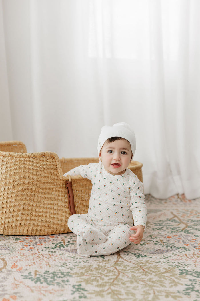 Baby Girl Layette Set - Ivory - Floral Grid