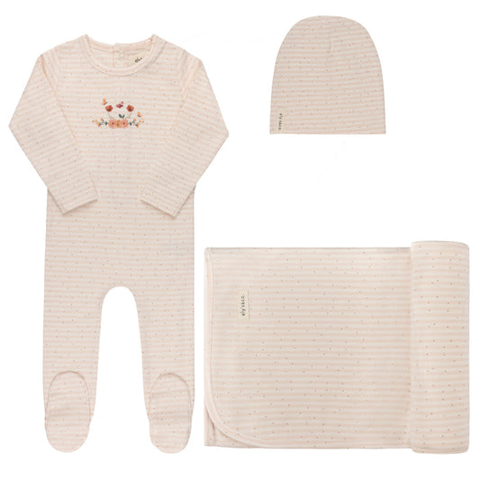 Baby Girl Layette Set - Ivory Pink - Floral Stripe
