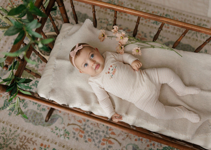 Baby Girl Layette Set - Ivory Pink - Floral Stripe