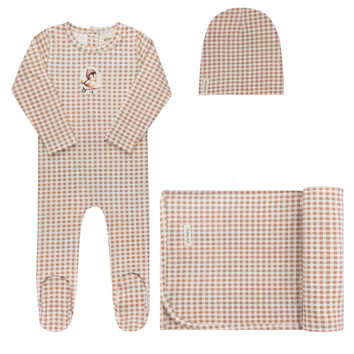 Baby Girl Layette Set - Mauve - Gingham Owl