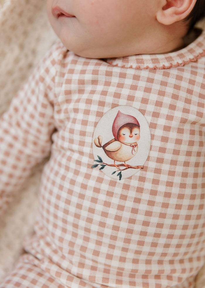 Baby Girl Layette Set - Mauve - Gingham Owl
