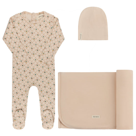 Baby Girl Layette Set - Pink - Floral Grid