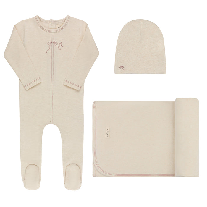 Baby Girl Layette Set – Cream Burgundy – Bird Seam