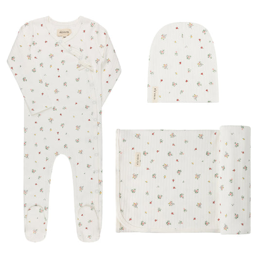Baby Girl Layette Set – Ivory Floral – Printed Floral Star