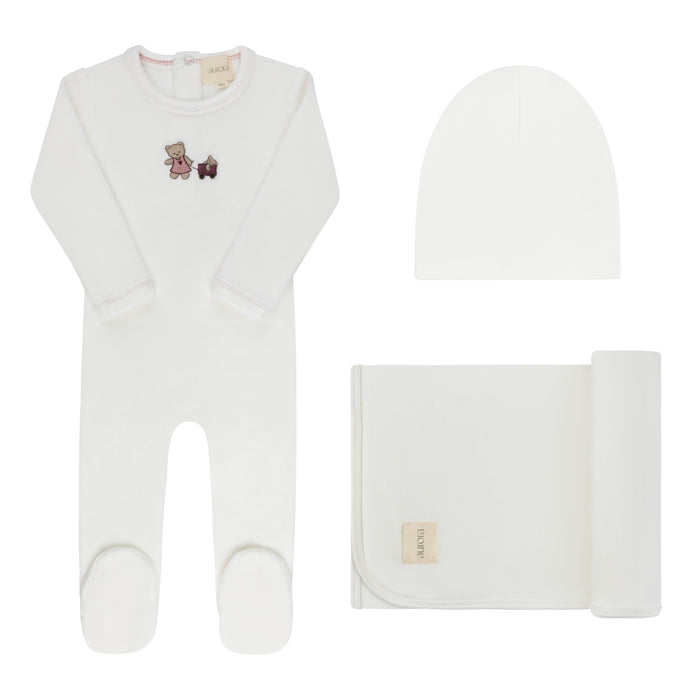 Baby Girl Layette Set – Ivory Girl – Embroidered Bear