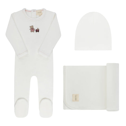 Baby Girl Layette Set – Ivory Girl – Embroidered Bear