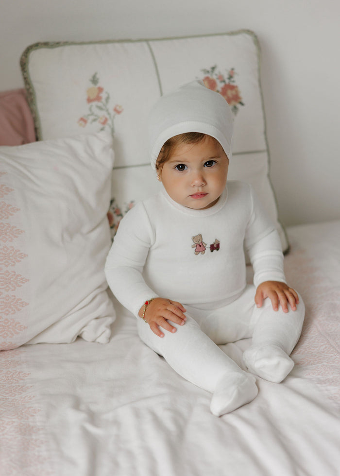 Baby Girl Layette Set – Ivory Girl – Embroidered Bear