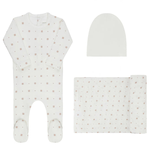 Baby Girl Layette Set – Ivory Girl – Geometric Floral