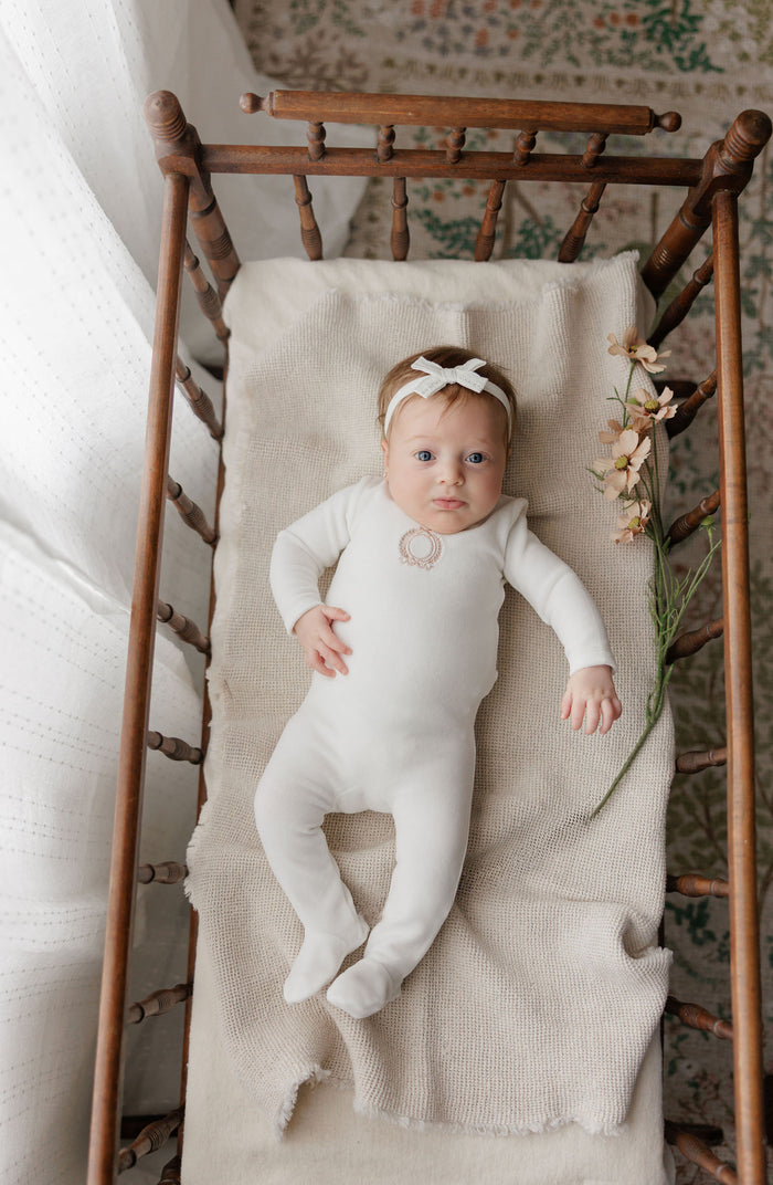 Baby Girl Layette Set – Ivory Girl – Metallic Crest