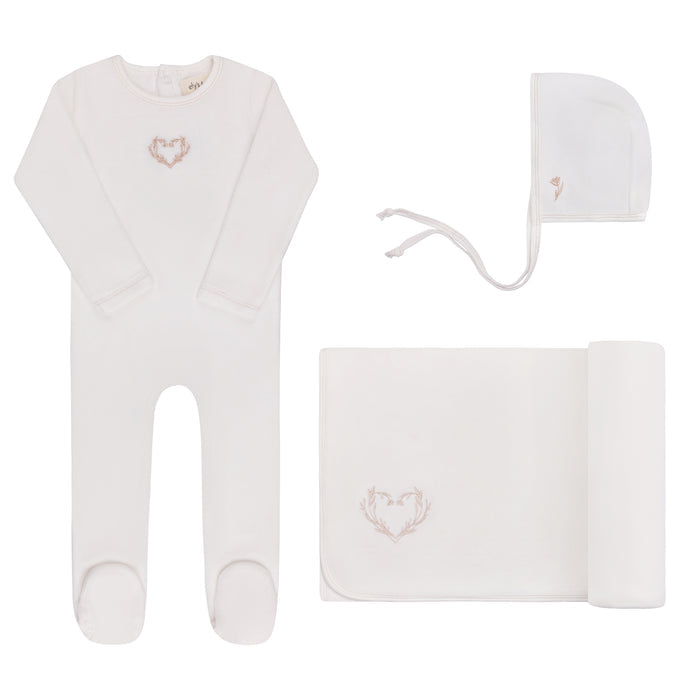 Baby Girl Layette Set – Ivory Girl – Metallic Wreath
