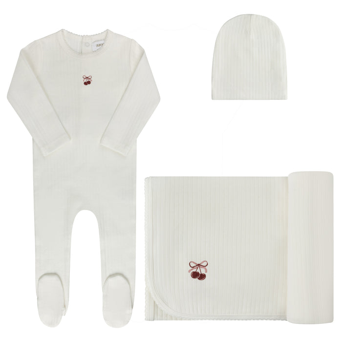 Baby Girl Layette Set – Ivory Pink – Bow Print