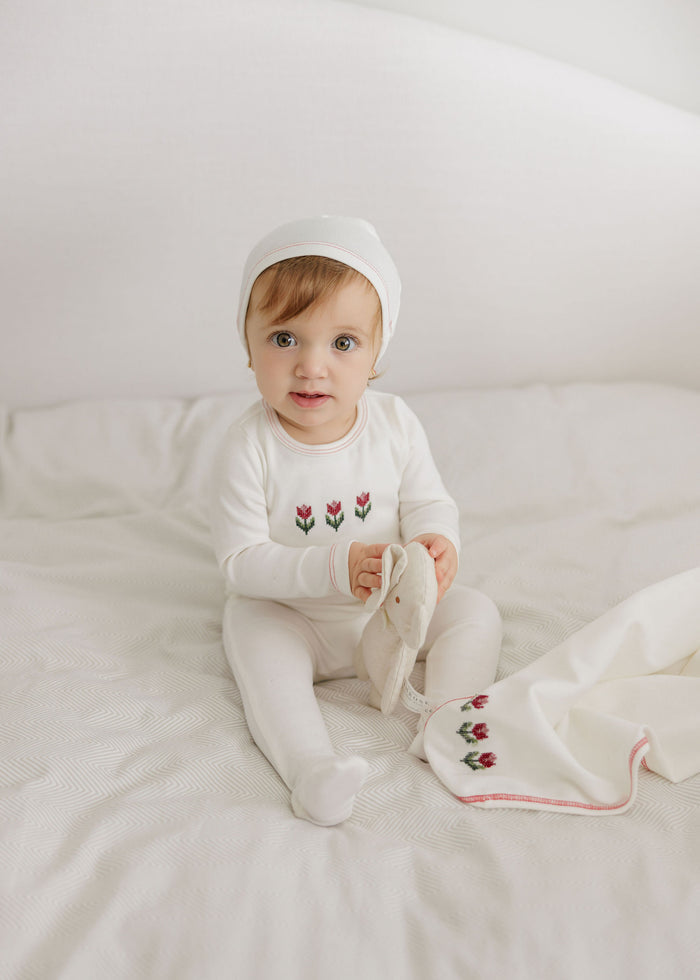 Baby Girl Layette Set – Ivory Pink – Cross Stitch Tulip