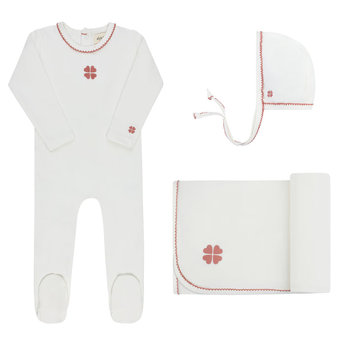 Baby Girl Layette Set – Ivory Pink – Embroidered Clover