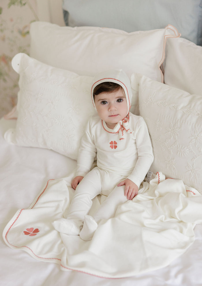 Baby Girl Layette Set – Ivory Pink – Embroidered Clover