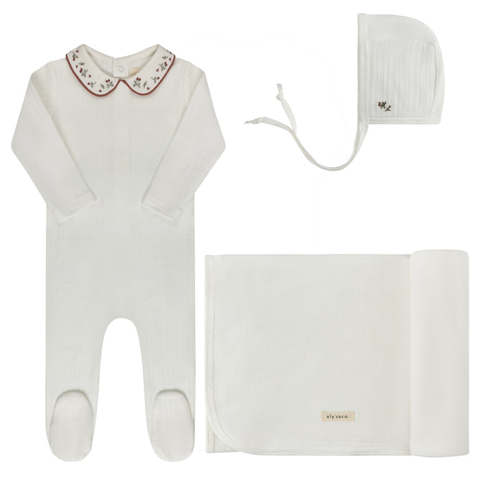 Baby Girl Layette Set – Ivory Pink – Embroidered Collar