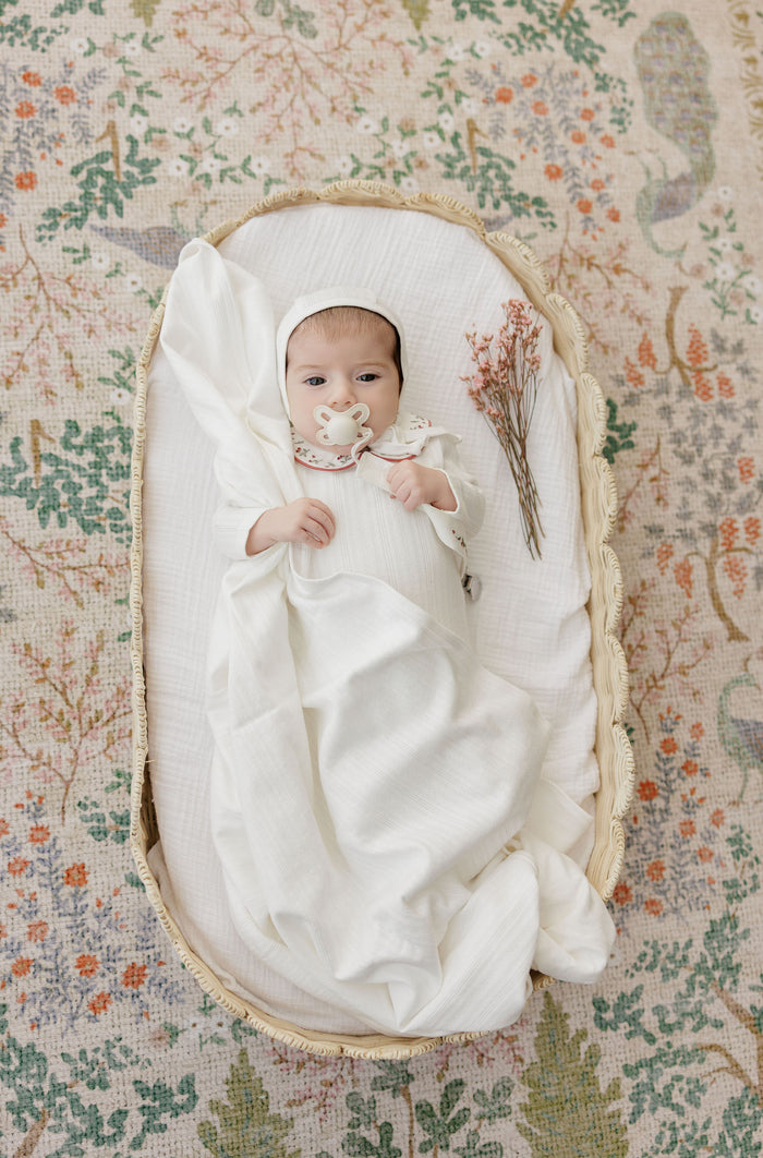 Baby Girl Layette Set – Ivory Pink – Embroidered Collar