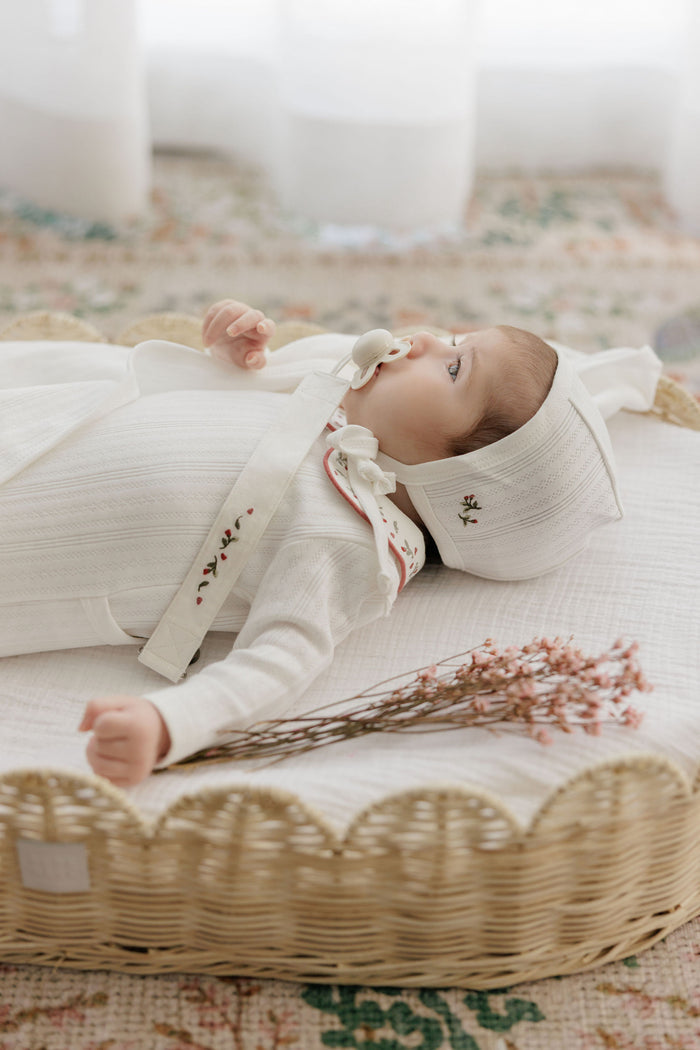 Baby Girl Layette Set – Ivory Pink – Embroidered Collar