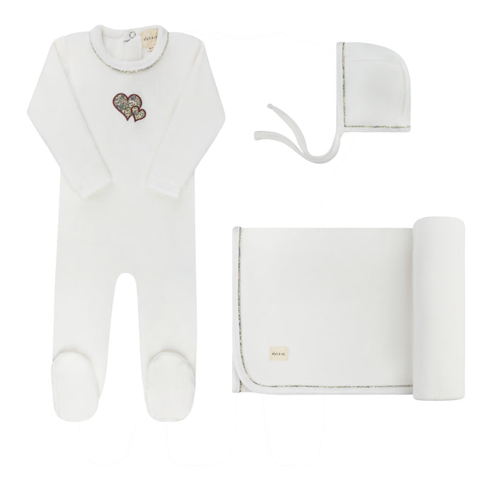 Baby Girl Layette Set – Ivory Pink – Embroidered Liberty