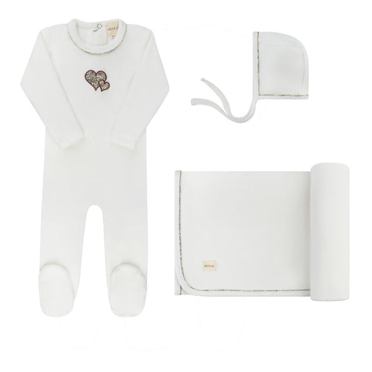 Baby Girl Layette Set – Ivory Pink – Embroidered Liberty