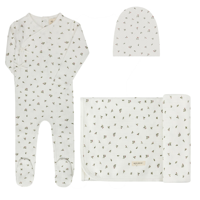 Baby Girl Layette Set – Ivory Pink – Floral Pointelle